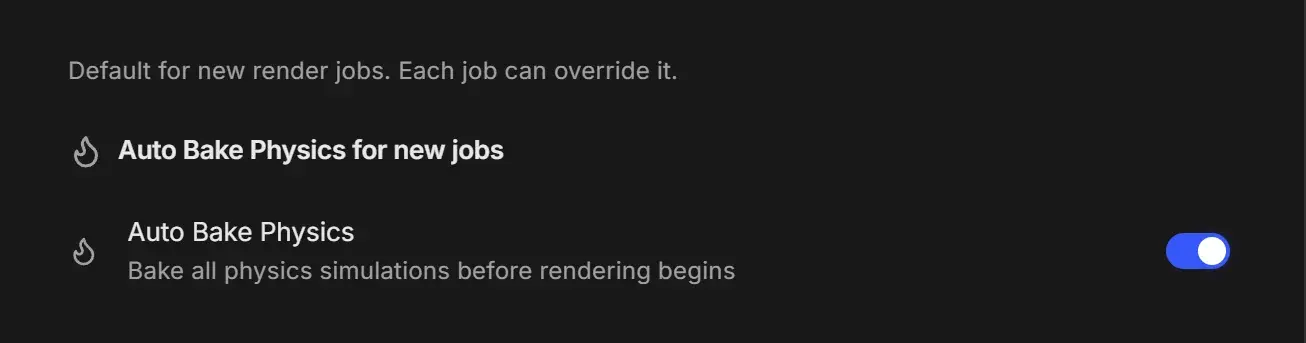 Auto Bake Physics settings with the Auto Bake Physics switch turned on