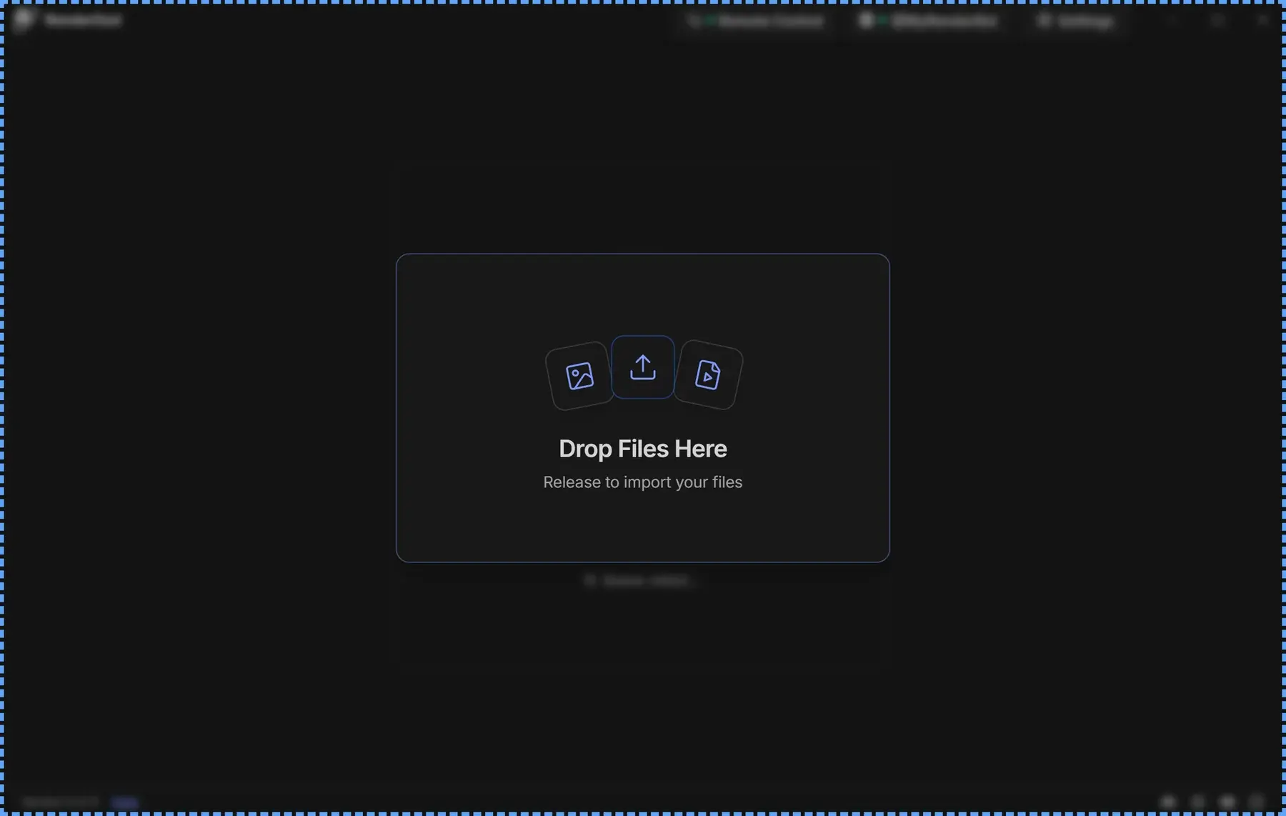 RenderGod window with the Drop Files Here, Release to import your files overlay and a dashed blue border while files are dragged over it