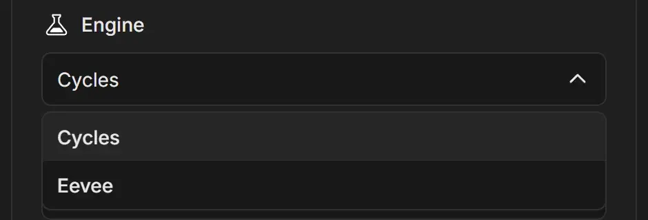 Engine dropdown open with the two options Cycles and Eevee