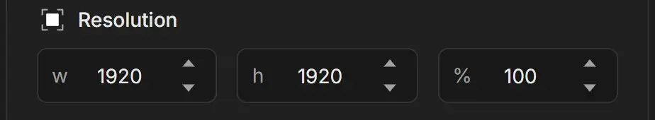 Resolution fields with w set to 1920, h set to 1920 and % set to 100