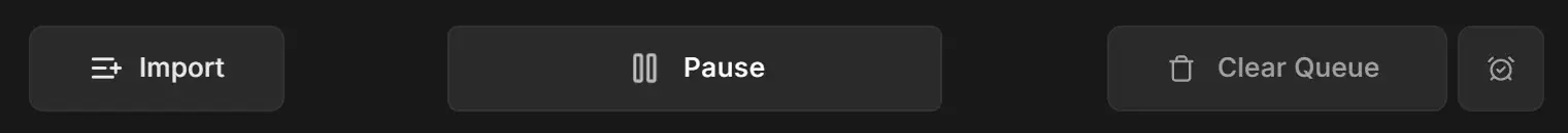 Queue toolbar while rendering, with the Start button changed to Pause